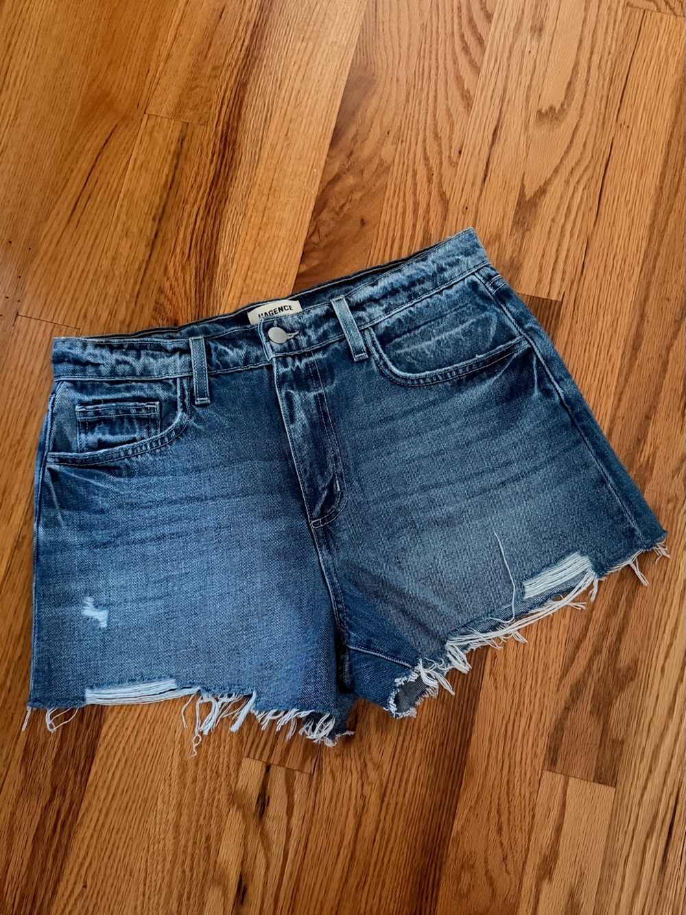 L'AGENCE Dark Blue Distressed Denim Cutoff Shorts
